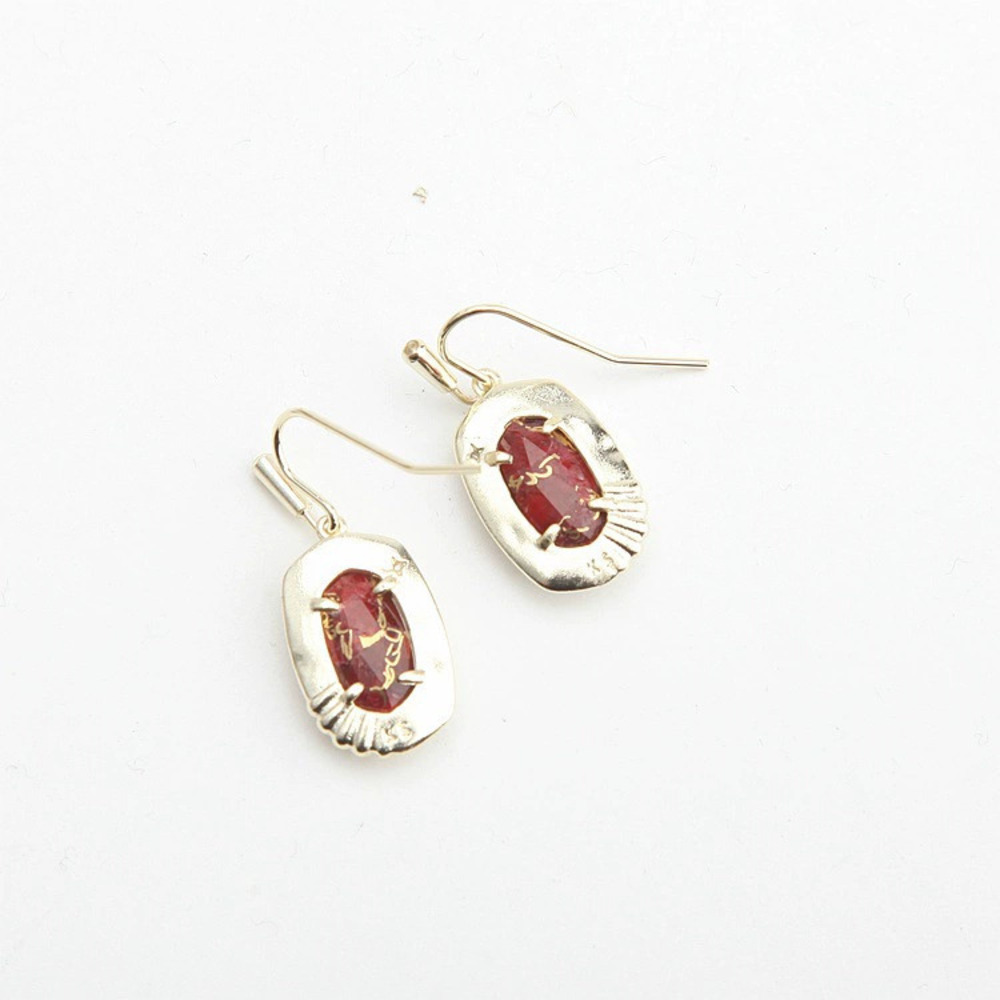 Kendra Scott Small Light Gold Copper Pattern Red Brown Jade Earrings
